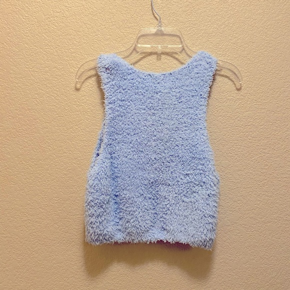 🆕 H&M🩵Icy Baby Blue Fuzzy Teddy High Neck Sherpa Cropped Halter Tank Top Large - Picture 7 of 11